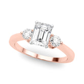 Rose gold Three-Stone Radiant Solitaire Ring with Tapered Band and Four-Prong Setting