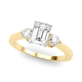 Yellow gold Three-Stone Radiant Solitaire Ring with Tapered Band and Four-Prong Setting