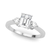 White gold Three-Stone Radiant Solitaire Ring with Tapered Band and Four-Prong Setting
