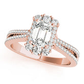 Rose gold Radiant Cut Halo Split Shank Ring with Prong Setting