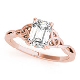 Rose gold Emerald Cut Solitaire Celtic Knot Ring with Four-Prong Setting