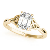 Yellow gold Emerald Cut Solitaire Celtic Knot Ring with Four-Prong Setting
