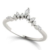 Platinum Marquise and Round Diamond Chevron Band with Prong Setting
