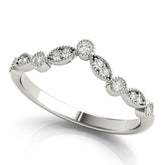 Silver Milgrain Marquise and Round Diamond Half Eternity Band