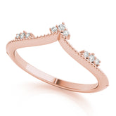 Rose gold Diamond Chevron Milgrain Band with Round Cut Stones and Prong Setting