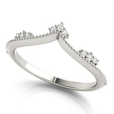 Platinum Diamond Chevron Milgrain Band with Round Cut Stones and Prong Setting