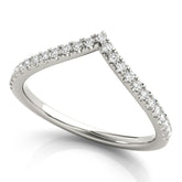 White gold Diamond Pavé V-Shaped Chevron Band with Round Cut Stones and Shared Prong Setting