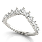 Platinum Round Diamond Prong Set White Gold Curved Band