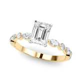 Yellow gold Radiant Solitaire Marquise Side Stone Prong Setting Ring