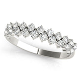 Platinum Round Diamond Prong Set Chevron Band