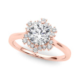Rose gold Round Halo Diamond Solitaire with Pavé Band and Four-Prong Setting