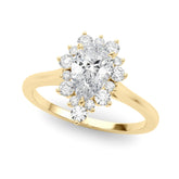 Yellow gold Pear-Cut Diamond Halo Solitaire Ring with Round Brilliant Halo and Prong Setting