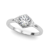 White gold Hexagonal Halo Round Diamond Solitaire with Pavé Band and Four-Prong Setting