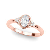 Rose gold Oval Halo Diamond Ring with Tapered Band and Four-Prong Setting
