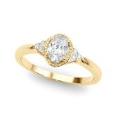 Yellow gold Oval Halo Diamond Ring with Tapered Band and Four-Prong Setting