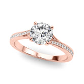 Rose gold Round Solitaire Pavé Band with Four-Prong Setting