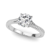 White gold Round Solitaire Pavé Band with Four-Prong Setting
