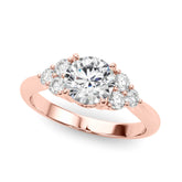 Rose gold Round Brilliant Diamond Cluster Accent Solitaire Ring with Prong Setting