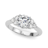 White gold Round Brilliant Diamond Cluster Accent Solitaire Ring with Prong Setting