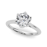 White gold Round Solitaire Diamond Ring with Six-Prong Setting and Classic Band