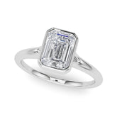 White gold Bezel Set Emerald Cut Solitaire Ring with Tapered Band