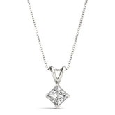 White gold Princess Cut Bezel Set Pendant