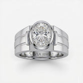 White Gold Oval Cut Bezel Set Solitaire Engagement Ring with Smooth Band