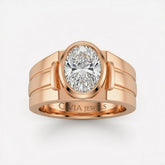 Rose Gold Oval Cut Bezel Set Solitaire Engagement Ring with Smooth Band