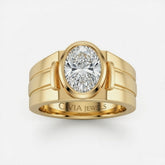 Yellow Gold Oval Cut Bezel Set Solitaire Engagement Ring with Smooth Band