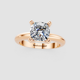 Rose gold Cushion Cut Solitaire Engagement Ring with Round Band and Four-Prong Setting