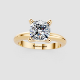 Yellow gold Cushion Cut Solitaire Engagement Ring with Round Band and Four-Prong Setting