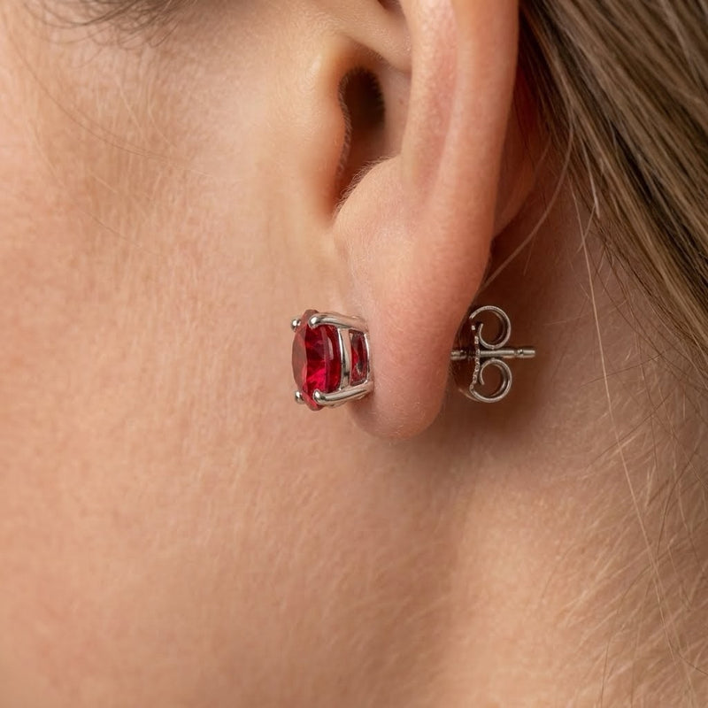 Timeless Round Cut Ruby And Diamond Stud Earrings With Four Prong Setting
