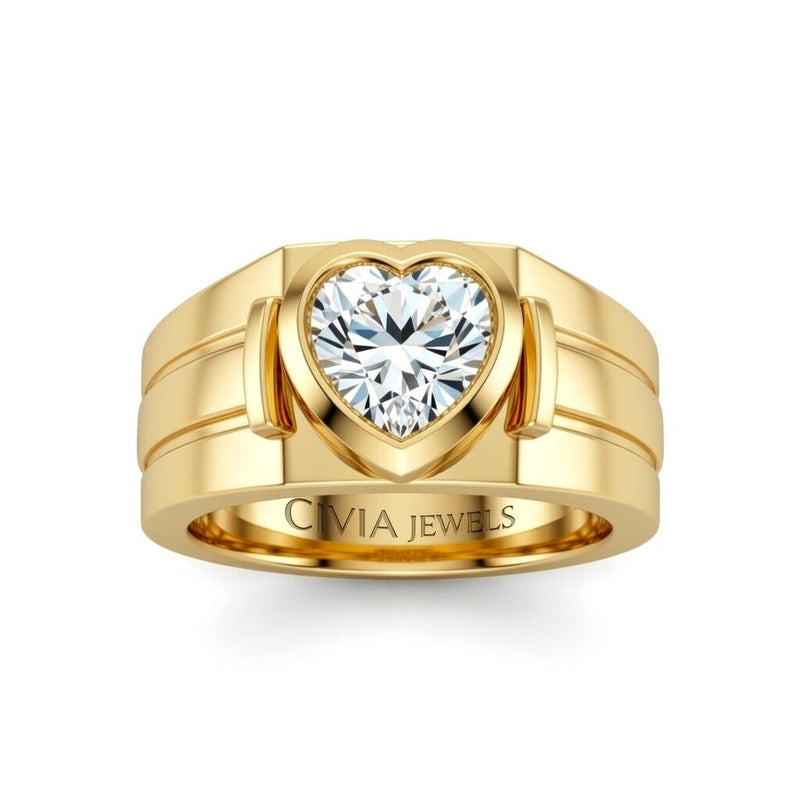 Yellow Gold Heart Cut Bezel Set Solitaire Engagement Ring with Smooth Band
