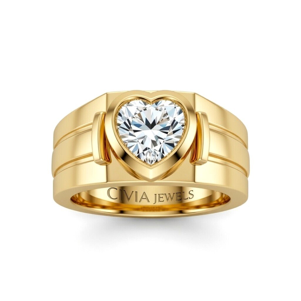Yellow Gold Heart Cut Bezel Set Solitaire Engagement Ring with Smooth Band