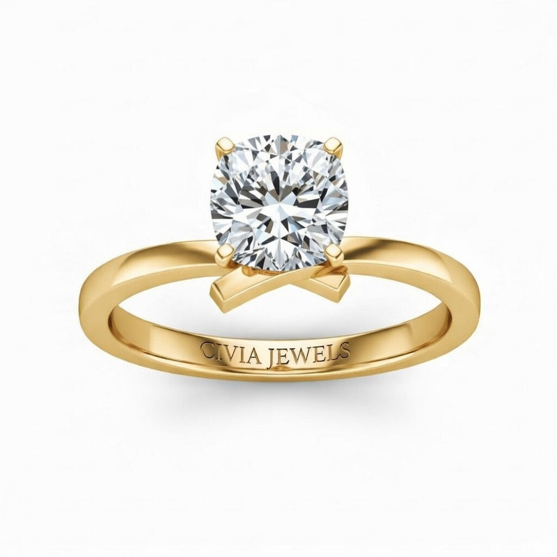 Yellow Gold Cushion Diamond Solitaire Engagement Ring With Modern Twist Shank