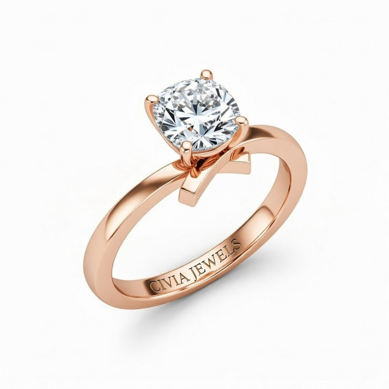 Rose Gold Cushion Diamond Solitaire Engagement Ring With Modern Twist Shank