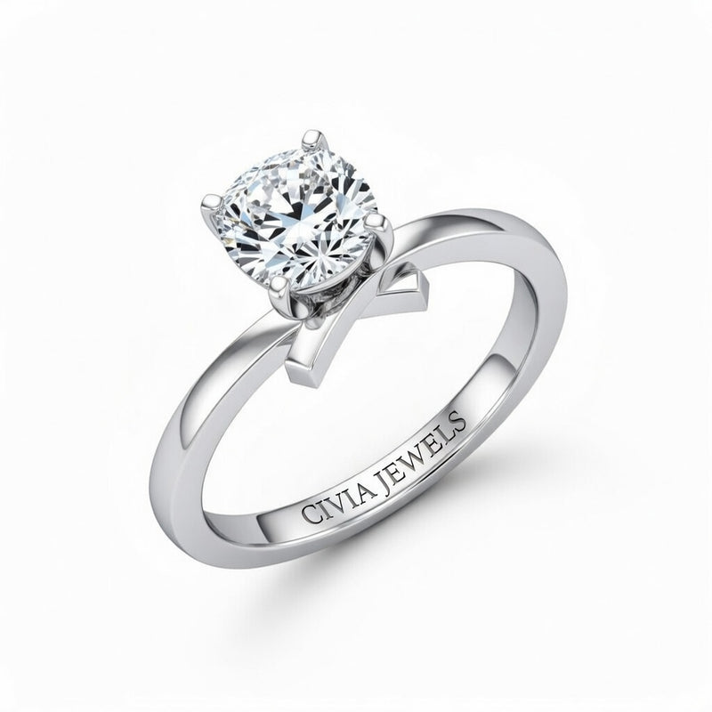 Silver Cushion Diamond Solitaire Engagement Ring With Modern Twist Shank
