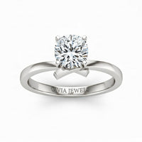 White Gold Cushion Diamond Solitaire Engagement Ring With Modern Twist Shank