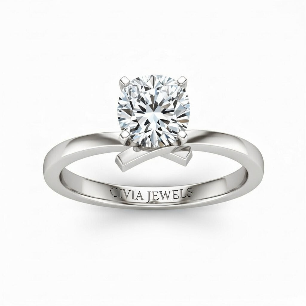 Silver Cushion Diamond Solitaire Engagement Ring With Modern Twist Shank