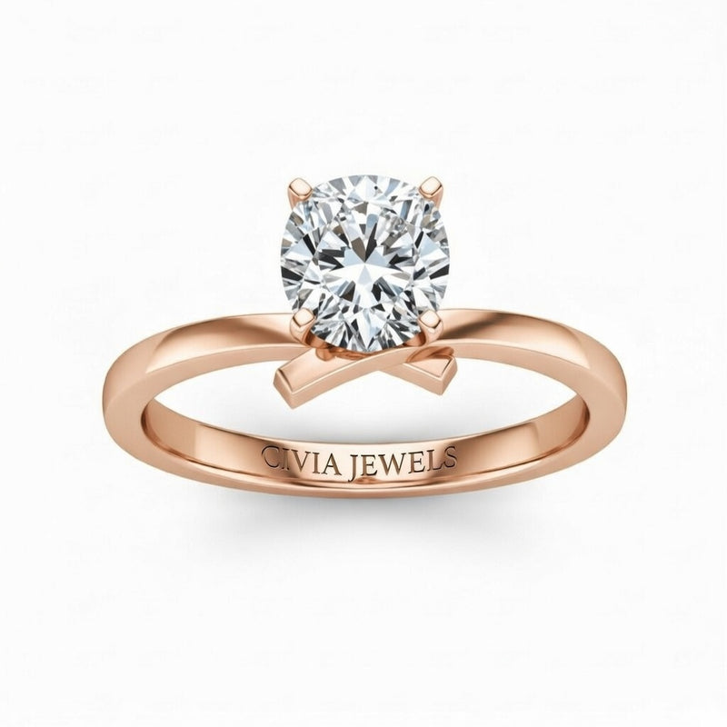 Rose Gold Cushion Diamond Solitaire Engagement Ring With Modern Twist Shank