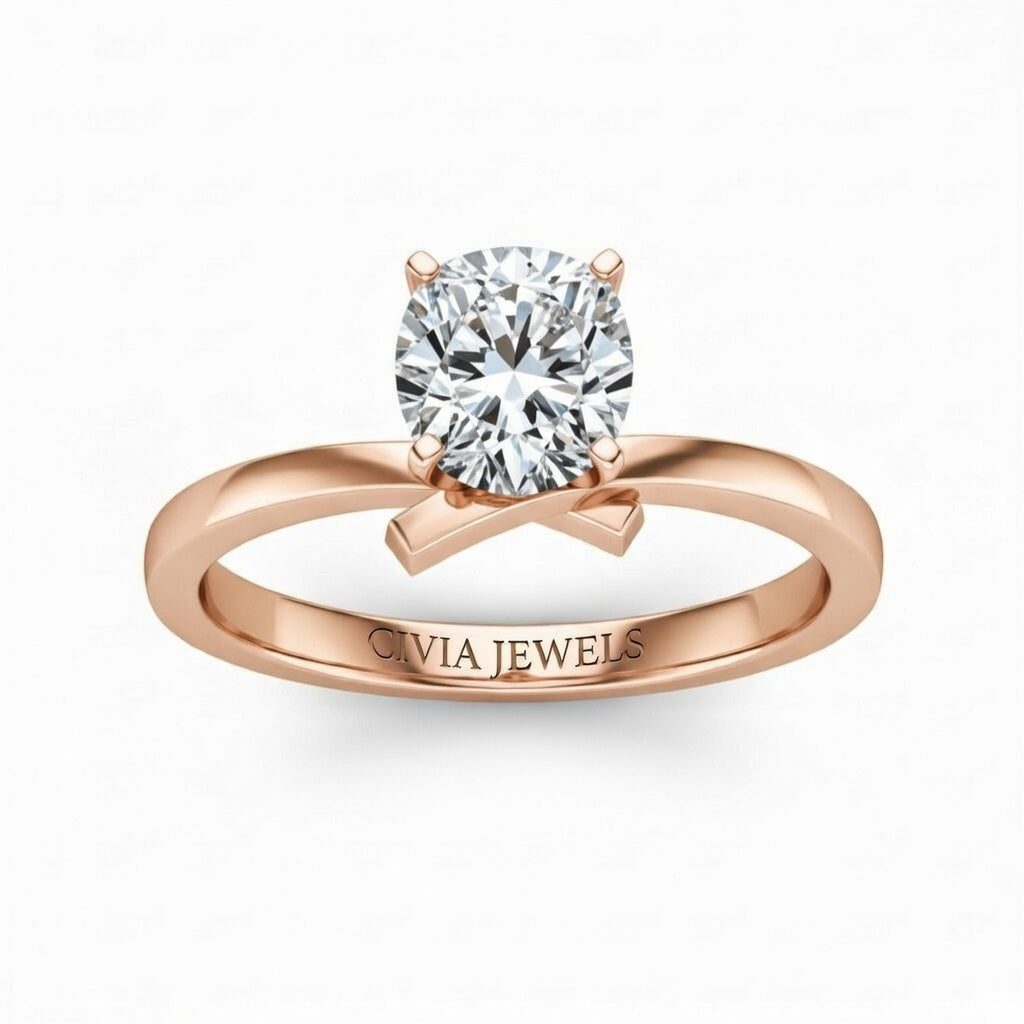 Rose Gold Cushion Diamond Solitaire Engagement Ring With Modern Twist Shank