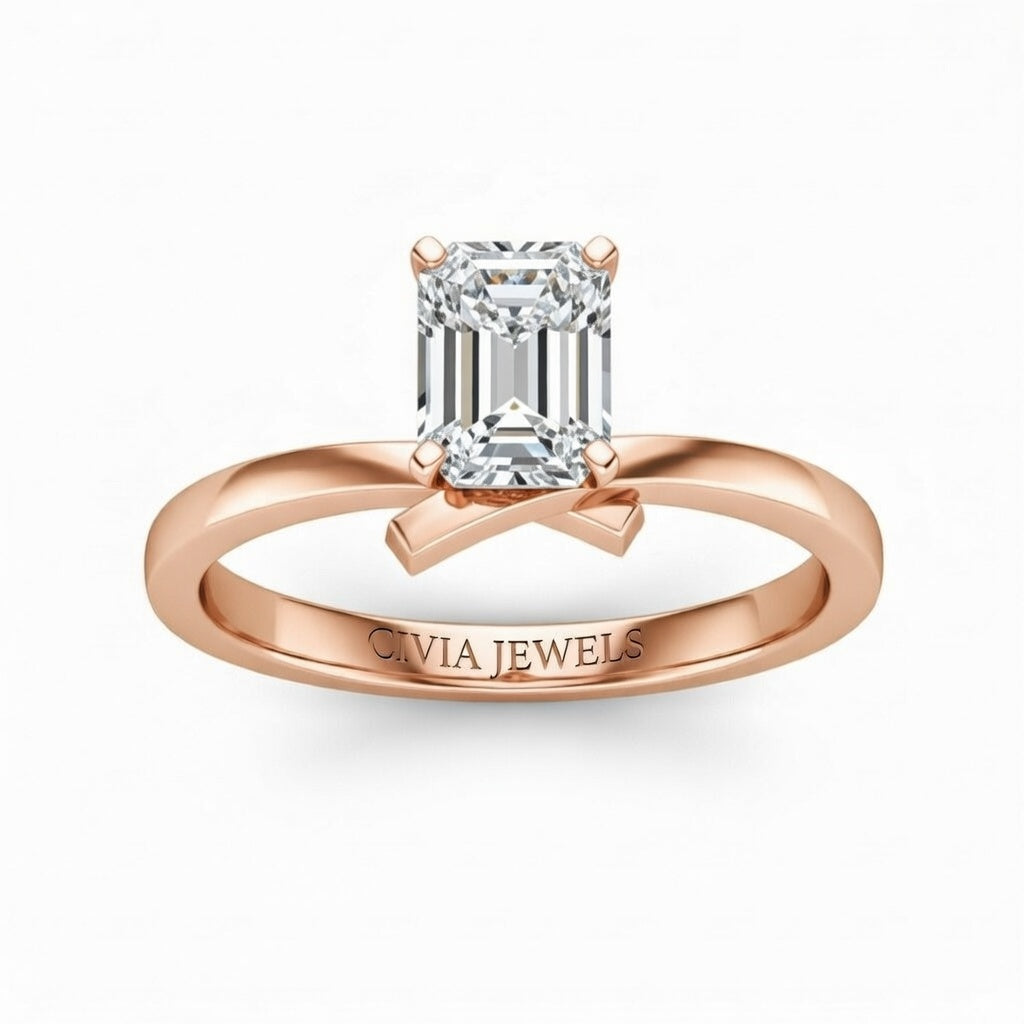 Rose Gold Emerald Diamond Solitaire Engagement Ring With Modern Twist Shank
