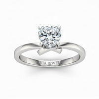 White Gold Heart Diamond Solitaire Engagement Ring With Modern Twist Shank