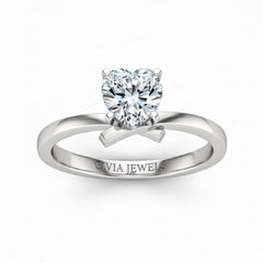 White Gold Heart Diamond Solitaire Engagement Ring With Modern Twist Shank