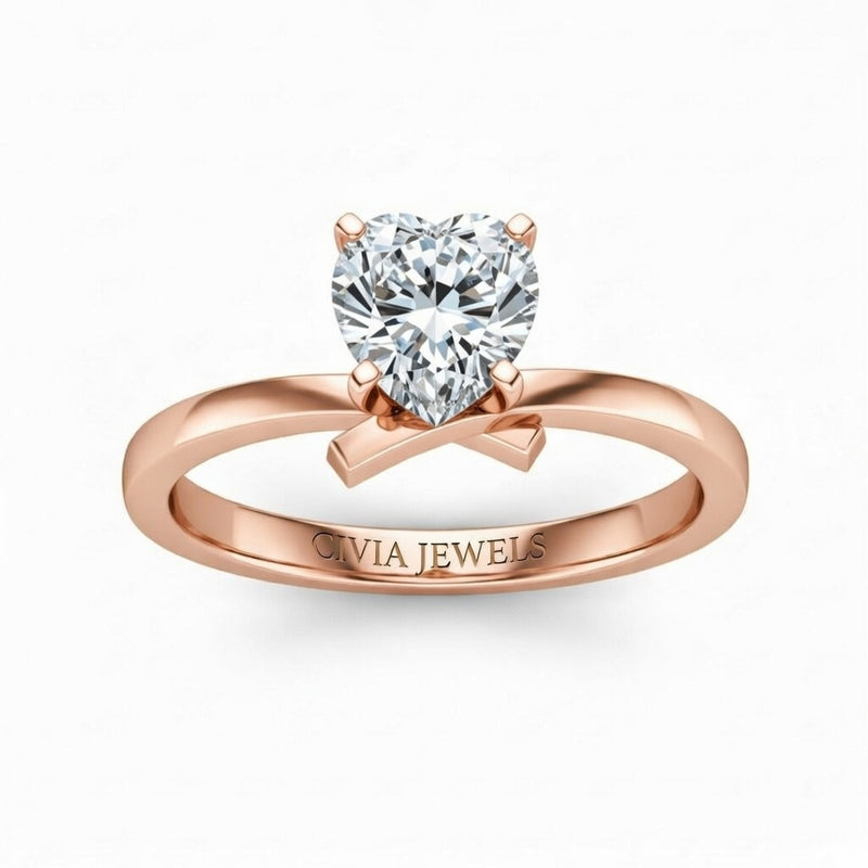 Rose Gold Heart Diamond Solitaire Engagement Ring With Modern Twist Shank