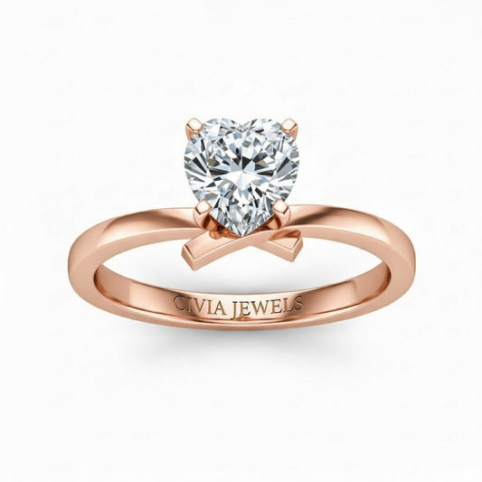 Rose Gold Heart Diamond Solitaire Engagement Ring With Modern Twist Shank
