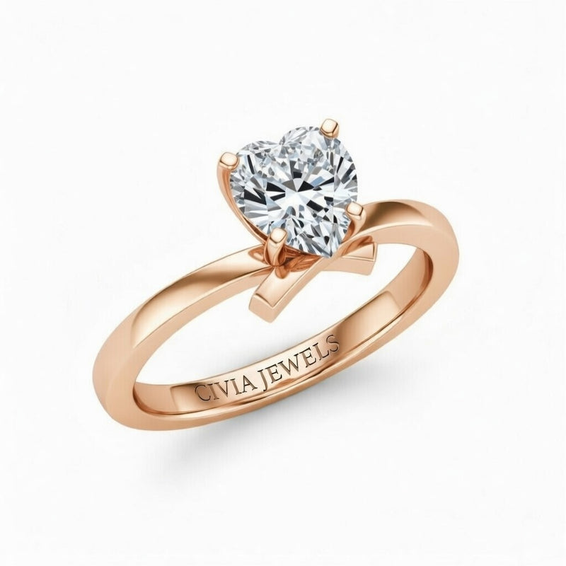 Rose Gold Heart Diamond Solitaire Engagement Ring With Modern Twist Shank