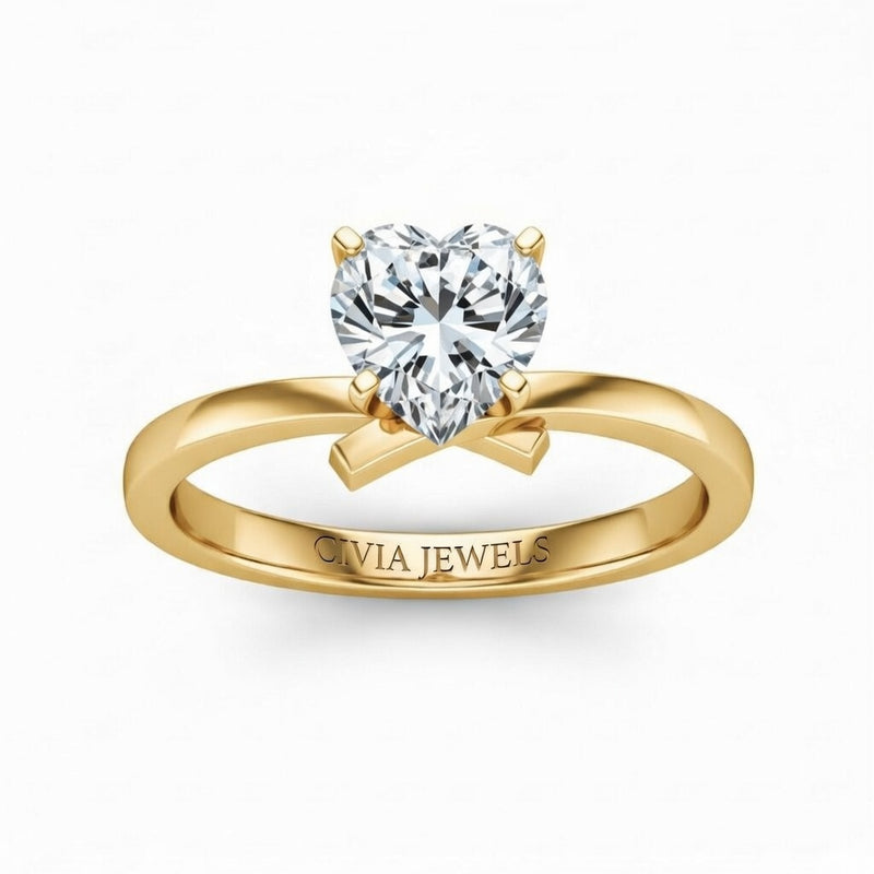Yellow Gold Heart Diamond Solitaire Engagement Ring With Modern Twist Shank