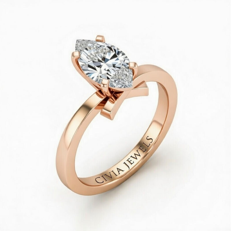 Rose Gold Marquise Diamond Solitaire Engagement Ring With Modern Twist Shank