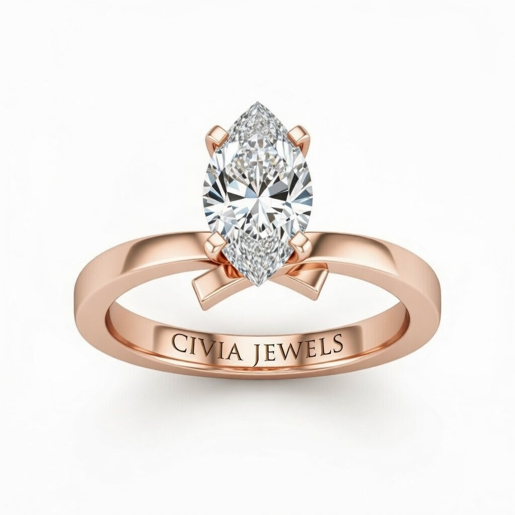 Rose Gold Marquise Diamond Solitaire Engagement Ring With Modern Twist Shank